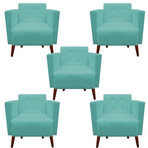 Imagem de kit 05 Poltronas Decorativa Isa Pés Palito Suede Azul Tiffany  - D'Classe Decor