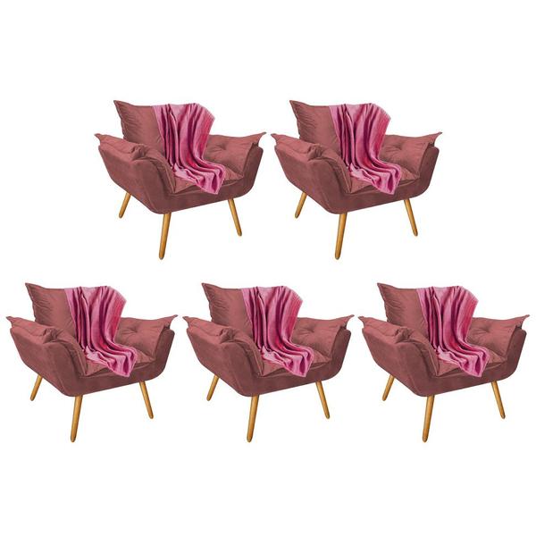 Imagem de Kit 05 Poltronas Fatte Premium Luxo com Manta Soft Microfibra Rosa Suede Rose Gold - Ahazzo Móveis