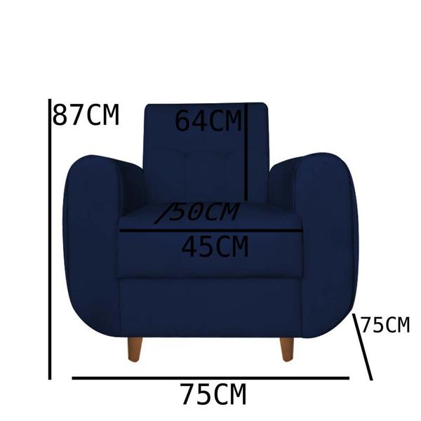 Imagem de Kit 05 Poltronas Golden Pés Palito Suede Azul Marinho - D'Classe Decor