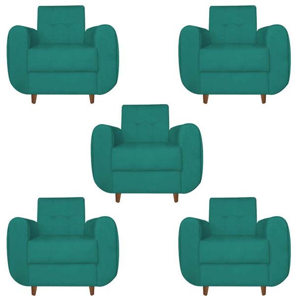 Imagem de Kit 05 Poltronas Golden Pés Palito Suede Azul Tiffany - D'Classe Decor