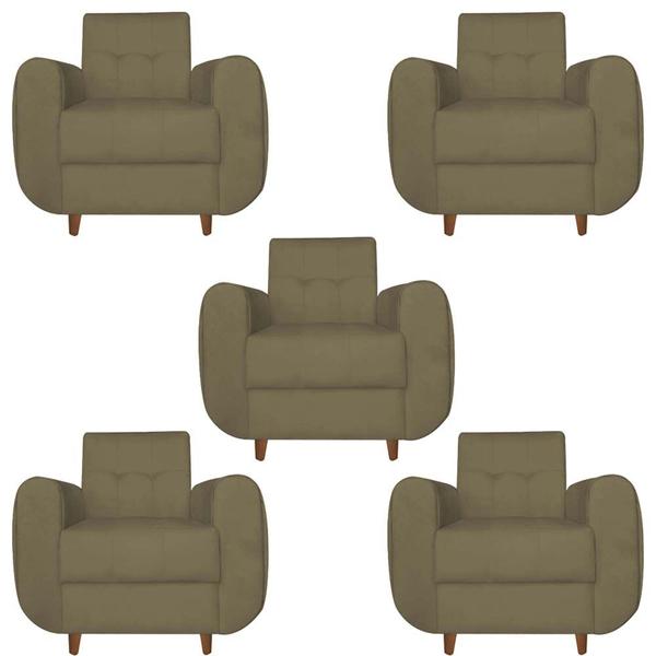 Imagem de Kit 05 Poltronas Golden Pés Palito Suede Marrom Rato - D'Classe Decor