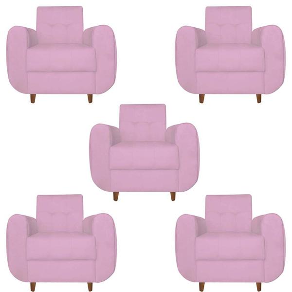 Imagem de Kit 05 Poltronas Golden Pés Palito Suede Rosa Bebê - D'Classe Decor