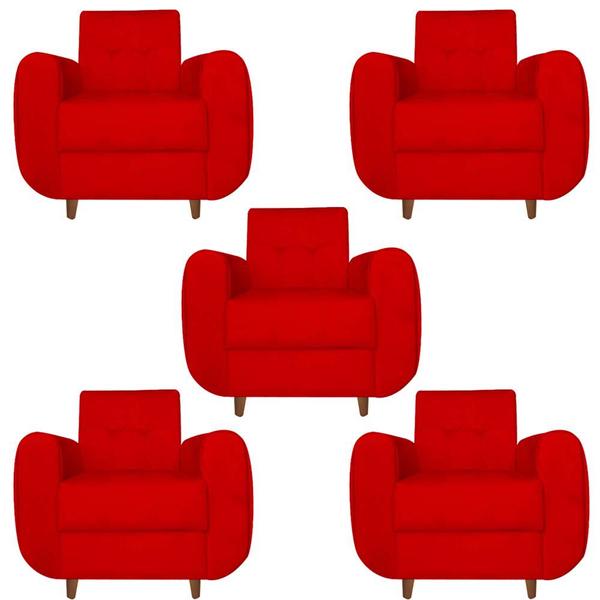 Imagem de Kit 05 Poltronas Golden Pés Palito Suede Vermelho  - D'Classe Decor