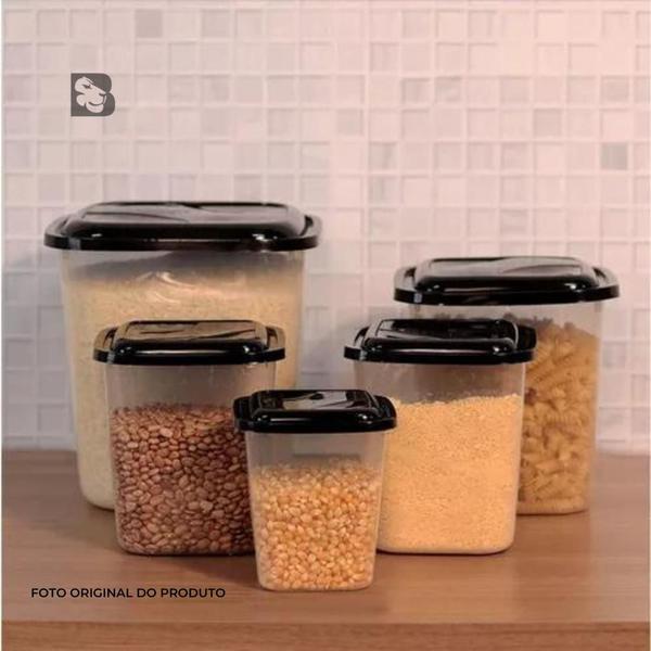 Imagem de Kit 05 Porta Mantimentos Potes Com Tampa 5 Peças Organização e Armazenamento de Alimentos e Produtos