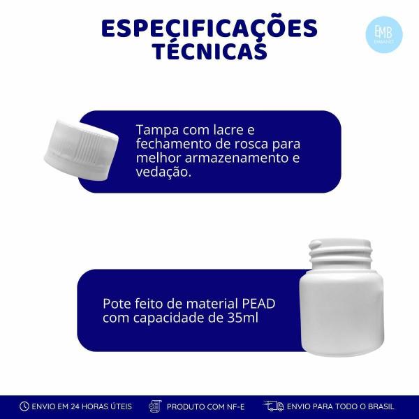 Imagem de Kit 05 Potes 35Ml Para Cápsulas Com Tampa Lacre