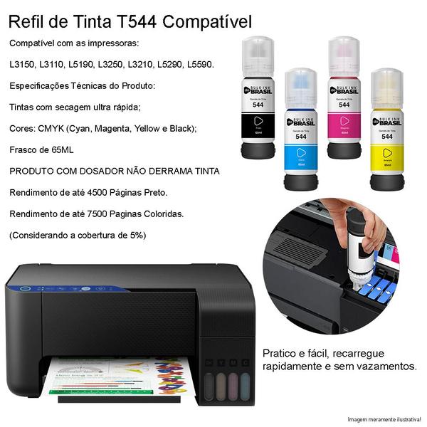 Imagem de kit 05 Refil de Tinta Para Epson T544 L3150, L3110, L5190, L3250, L3210, L5290, L5593