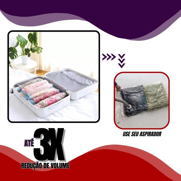 Imagem de Kit 05 Saco À Vácuo Guardar Roupa 60 X 80 Cm + Bomba Sucção