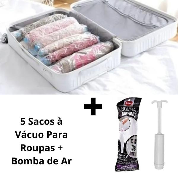 Imagem de Kit 05 Sacos De Viagem À Vácuo P/ Roupas 50X60 + Bomba de Ar