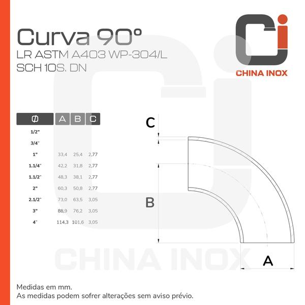 Imagem de KIT 05X CURVA 90º LR ASTM A403 WP-304/L SCH 10S. DN 1/2''