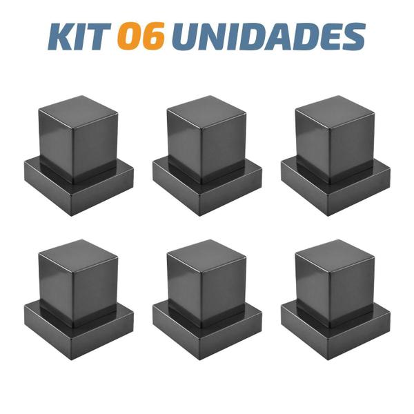 Imagem de Kit 06 Acabamento Quadrado Preto Registro Pressão Deca