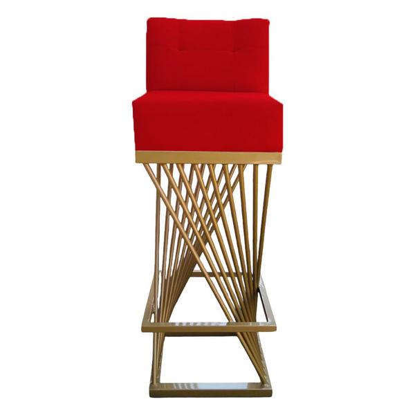 Kit 06 Banquetas Luma Base de Ferro Sued Vermelho - D'Classe Decor Imagem de Kit 06 Banquetas Luma Base de Ferro Sued Vermelho - D'Classe Decor
