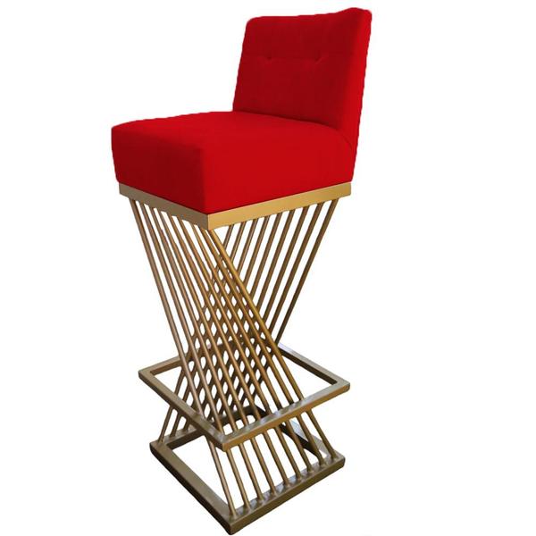 Kit 06 Banquetas Luma Base de Ferro Sued Vermelho - D'Classe Decor Imagem de Kit 06 Banquetas Luma Base de Ferro Sued Vermelho - D'Classe Decor