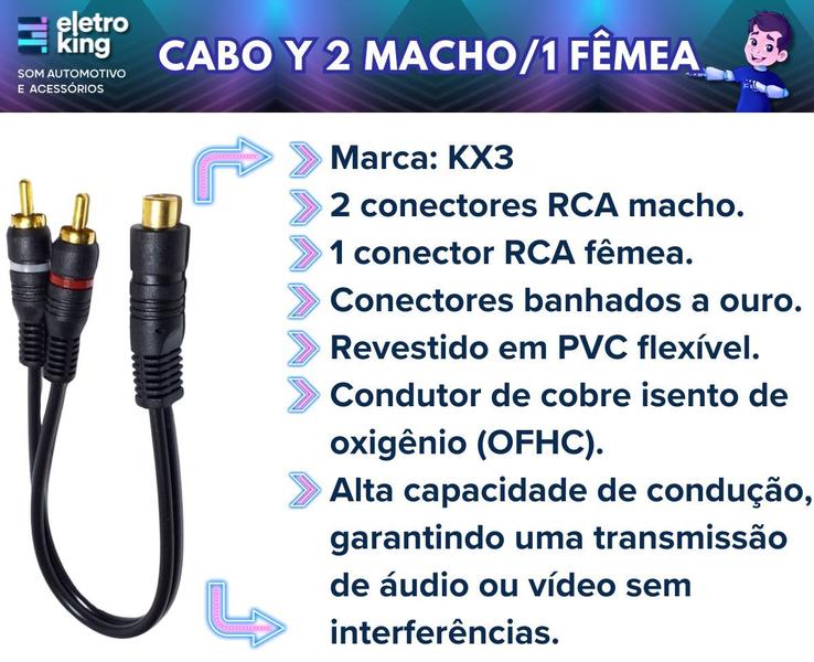 Imagem de Kit 06 Cabo Rca Y Flexível 2 Macho 1 Fêmea Som Automotivo