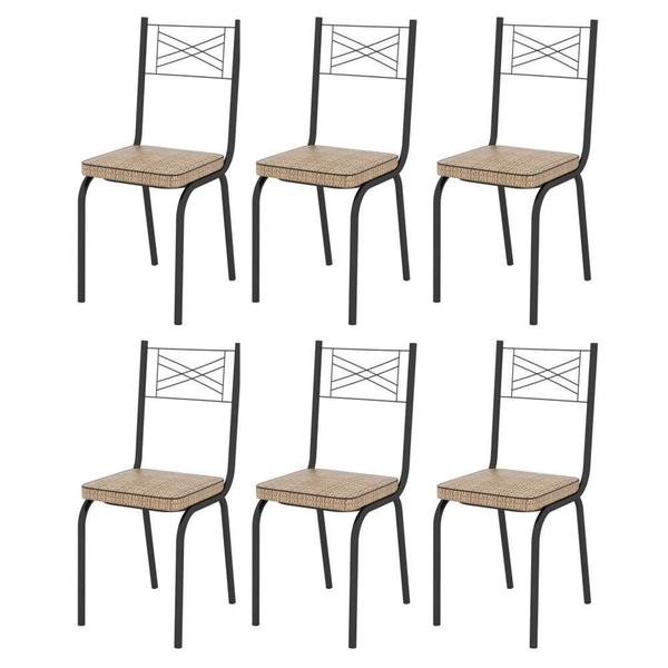 Imagem de Kit 06 Cadeiras de Aço 119 Para Cozinha / Sala de Jantar - Preto Fosco - Assento Rattan - OG Móveis
