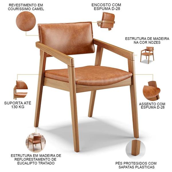 Kit 06 Cadeiras Para Sala de Jantar Estar Living Giorgia B04 Tecido Sintético Camel - Lyam Decor Imagem de Kit 06 Cadeiras Para Sala de Jantar Estar Living Giorgia B04 Tecido Sintético Camel - Lyam Decor