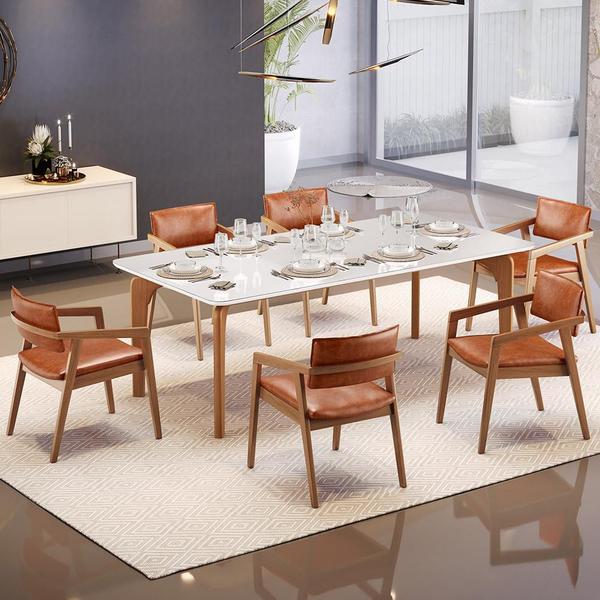 Kit 06 Cadeiras Para Sala de Jantar Estar Living Giorgia B04 Tecido Sintético Camel - Lyam Decor Imagem de Kit 06 Cadeiras Para Sala de Jantar Estar Living Giorgia B04 Tecido Sintético Camel - Lyam Decor