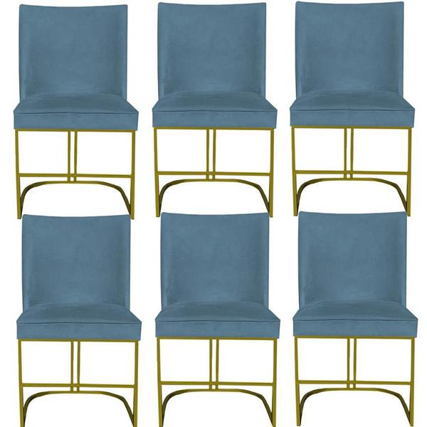 Imagem de Kit 06 Cadeiras Para Sala de Jantar Tóquio Base de Ferro Sued Azul Tiffany - D'Classe Decor