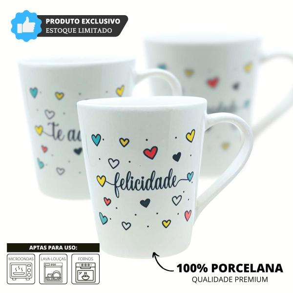 Imagem de Kit 06 Caneca Poa Coração Frases Amor Paz Gratidão