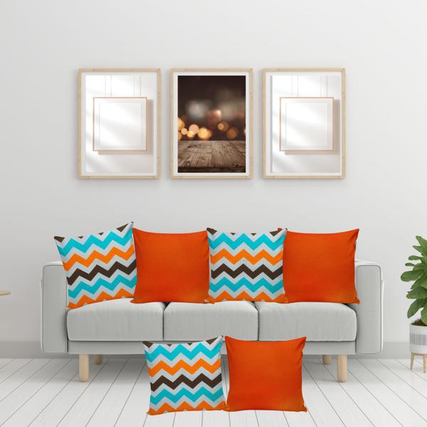 Imagem de Kit 06 Capas De Almofadas Decorativas Casa Chevron Laranja