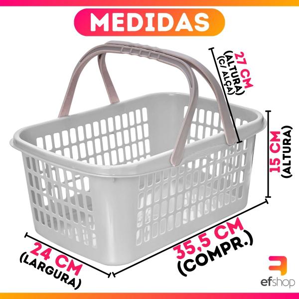 Kit 06 Cesta Cestinha Plástica Supermercado c/ Alça 09L - Usual Utilidades Imagem de Kit 06 Cesta Cestinha Plástica Supermercado c/ Alça 09L