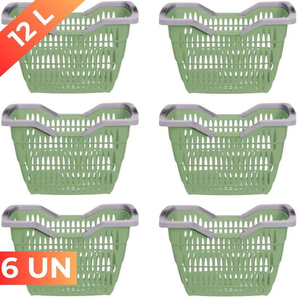 Kit 06 Cesta Cestinha Plástica Supermercado c/ Alça 12L - Usual Utilidades Imagem de Kit 06 Cesta Cestinha Plástica Supermercado c/ Alça 12L