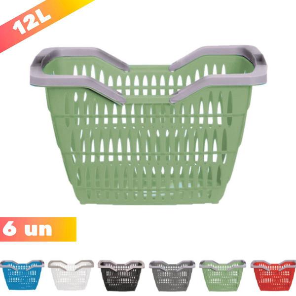 Kit 06 Cesta Cestinha Plástica Supermercado c/ Alça 12L - Usual Utilidades Imagem de Kit 06 Cesta Cestinha Plástica Supermercado c/ Alça 12L