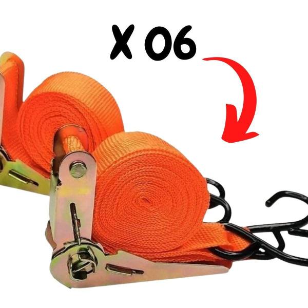 Kit 06 Cinta Prendedor Fixador De Cargas Catraca 60Kg 4,5 Mt - SQ Imagem de Kit 06 Cinta Prendedor Fixador De Cargas Catraca 60Kg 4,5 Mt