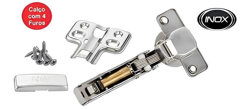 Imagem de Kit 06 Dobradiça Reta Inox Amortecedor Click Móveis Armários