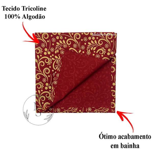 Imagem de KIT 06 Guardanapo de Tecido 40 x 40cm Arabesco Vermelho Natal - Acabamento Bainha - Várias Cores e Estampas