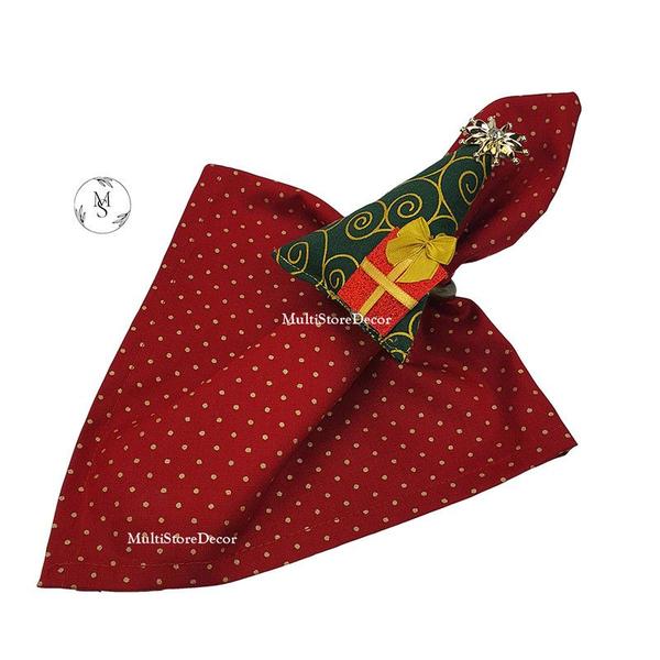 Imagem de KIT 06 Guardanapo de Tecido 40 x 40cm Vermelho Natal  - Acabamento Bainha - Várias Cores e Estampas