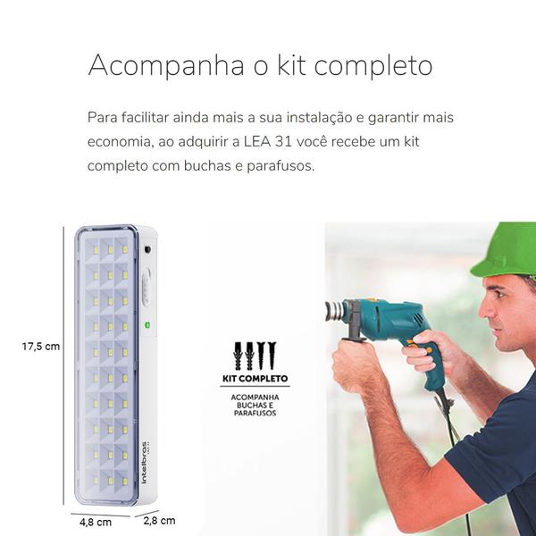 Imagem de Kit 06 Luminárias de Emergência Led Intelbrás Autônoma Lea 31 com 30 Leds Branco Bivolt