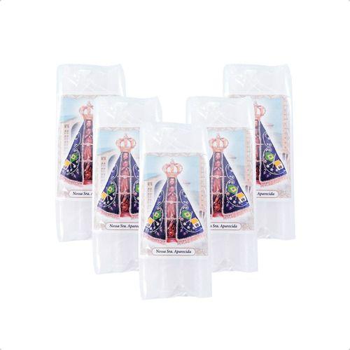 Imagem de Kit 06 Maços com 08 Velas Votiva Palito Cada Branco c/ Imagem Nossa Senhora Aparecida