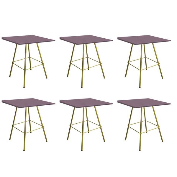 Imagem de Kit 06 Mesa de Centro Industrial Juan Eiffel Escritório Sala Ferro Dourado Tampo MDF Quadrado Rose Rosa - Ahazzo Móveis