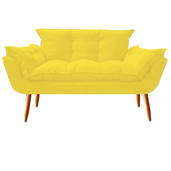 Imagem de Kit 06 Namoradeira  Decorativa  Opala Pés Palito em Madeira 2 Lugares Sala de Estar Recepção Escritório Suede Amarelo - Damaffê Móveis