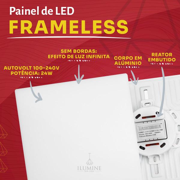 Imagem de Kit 06 Painéis LED Taschibra Frameless 24W Quadrado Embutir ou Sobrepor