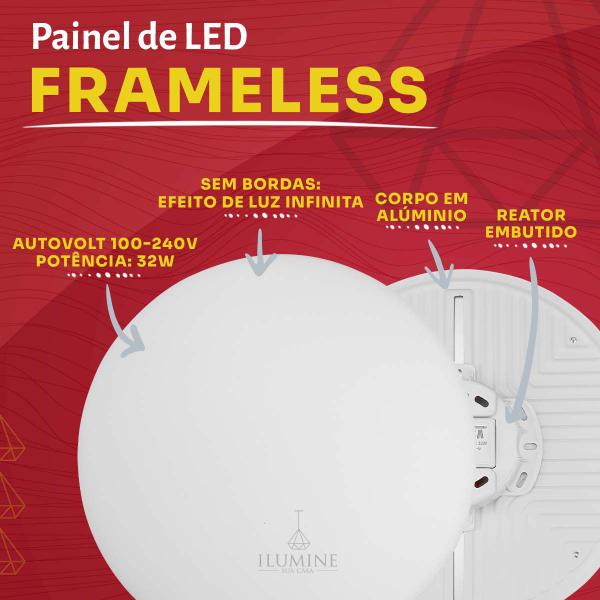 Imagem de Kit 06 Painéis LED Taschibra Frameless 32W Redondo Embutir ou Sobrepor