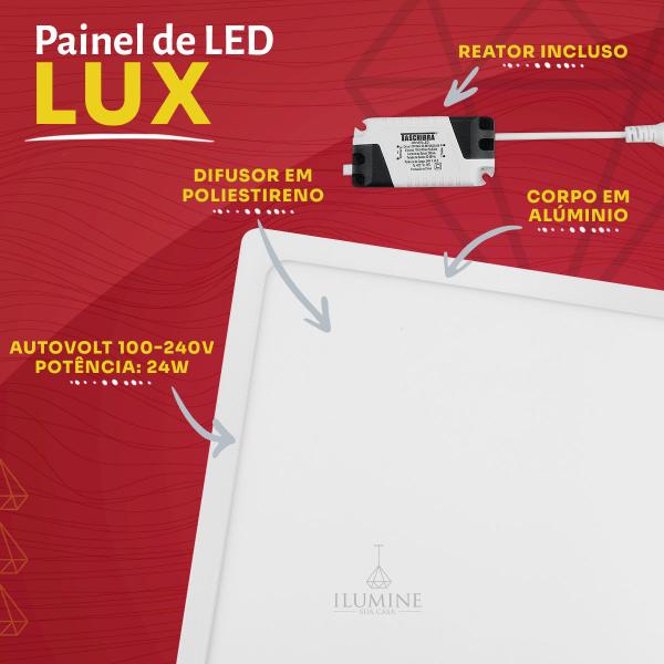 Imagem de Kit 06 Painéis LED Taschibra Lux 24W Quadrado Sobrepor