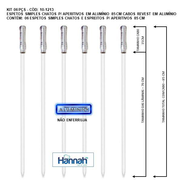 Imagem de Kit 06 Pçs Espetos Churrasco Alumínio 85 Cm Chato Estreito Aperitivo Cabo Madeira Revestido Alumínio