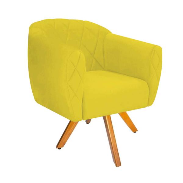 Imagem de Kit 06 Poltrona Cadeira Decorativa  Ludi Base Giratória Sala de Estar Recepção Escritório material sintético Amarelo - Damaffê Móveis