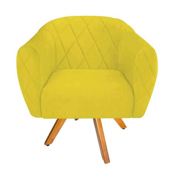 Imagem de Kit 06 Poltrona Cadeira Decorativa  Ludi Base Giratória Sala de Estar Recepção Escritório material sintético Amarelo - Damaffê Móveis