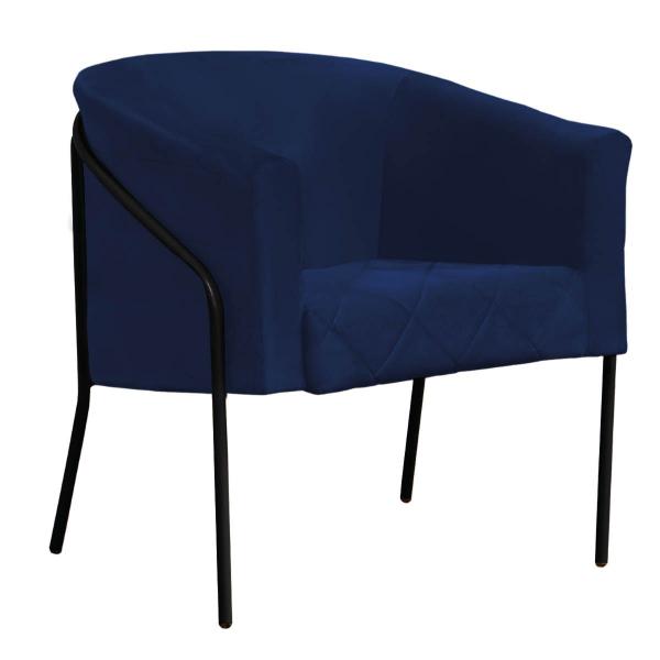 Imagem de Kit 06 Poltrona Cadeira Roni Luxo Industrial Ferro Preto Suede Azul Marinho - Ahz Móveis