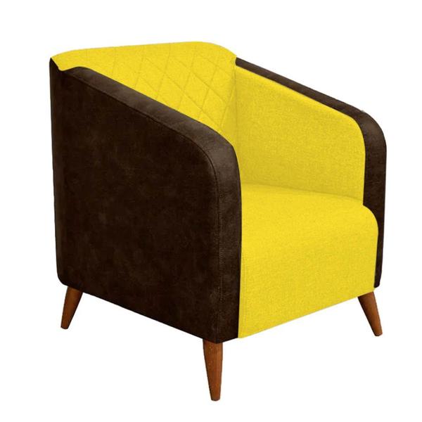 Imagem de Kit 06 Poltrona Silmara Compose Tecido Sintético Nozes Decorativa   Pés Madeira 2 Lugares Sala de Estar Recepção Escritório Consultório Suede Amarelo 