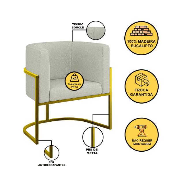 Imagem de Kit 06 Poltronas Lua Sala Decorativa Base Ferro Gold Bouclê