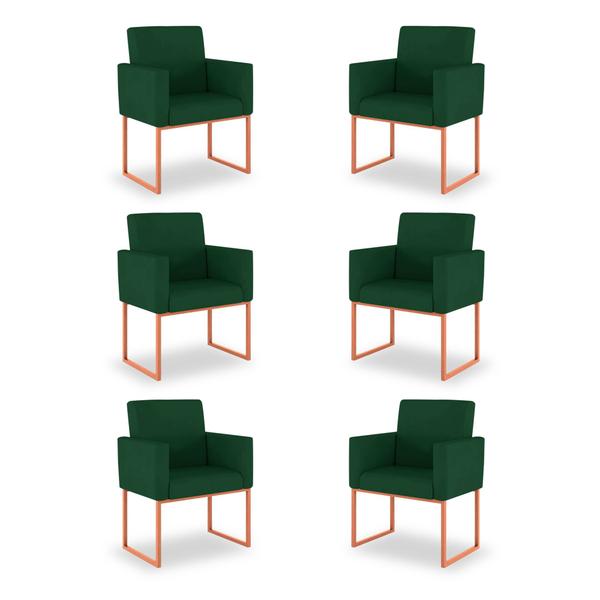 Imagem de Kit 06 Poltronas Moderna Recepção Verde - Base de Ferro Rosé