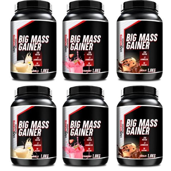 Imagem de KIT 06 POTES BIG MASS GAINER HIPERCALORICO ZERO AÇÚCAR 1,8kg HVSPORTS