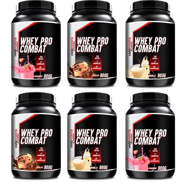 Imagem de KIT 06 POTES WHEY PRO COMBAT ZERO AÇÚCAR 900g HVSPORTS