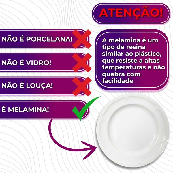 Imagem de Kit 06 Pratos Redondos Sobremesa Branco de Melamina Plástico Resistente Premium 20,5cm Leve - Bestfer