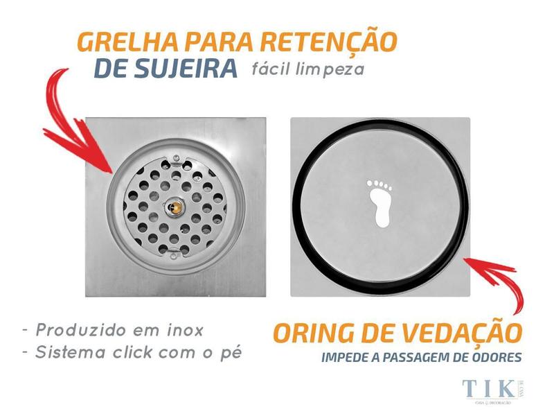 Imagem de Kit 06 Ralo Click Quadrado 10X10 Inox Veda Cheiro E Insetos