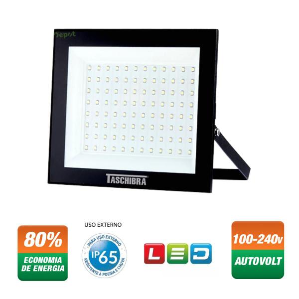 Imagem de Kit 06 Refletor Led 100w 6500k Luz Branco Frio Externo Prova D'água Taschibra