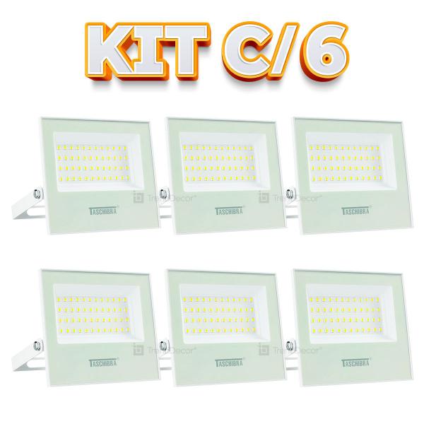 Imagem de Kit 06 Refletores Taschibra TR LED 50 Slim 50W Branco